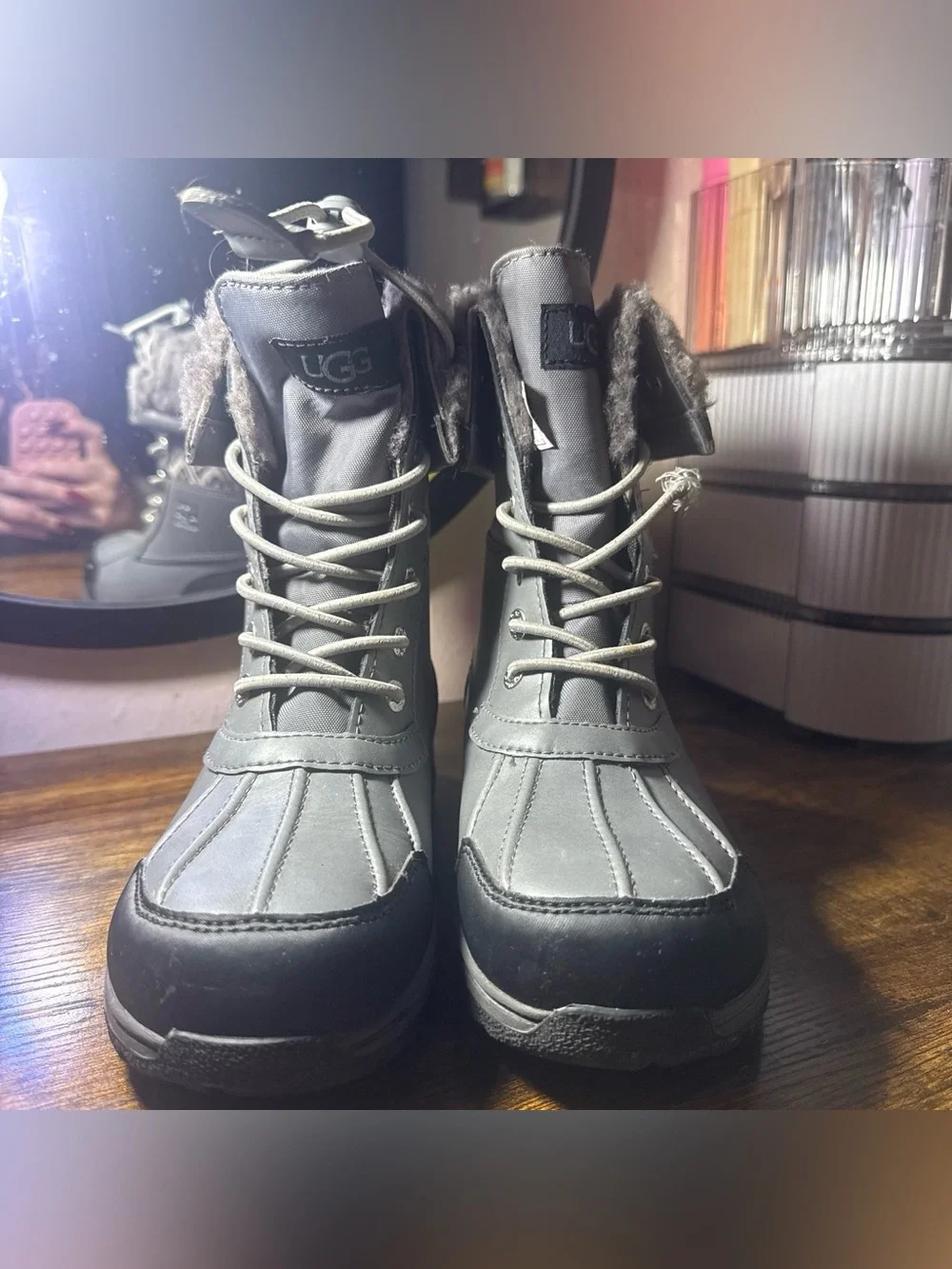 UGG Kids Gray & Black Waterproof Lace-Up Boot with Shearling Cuff